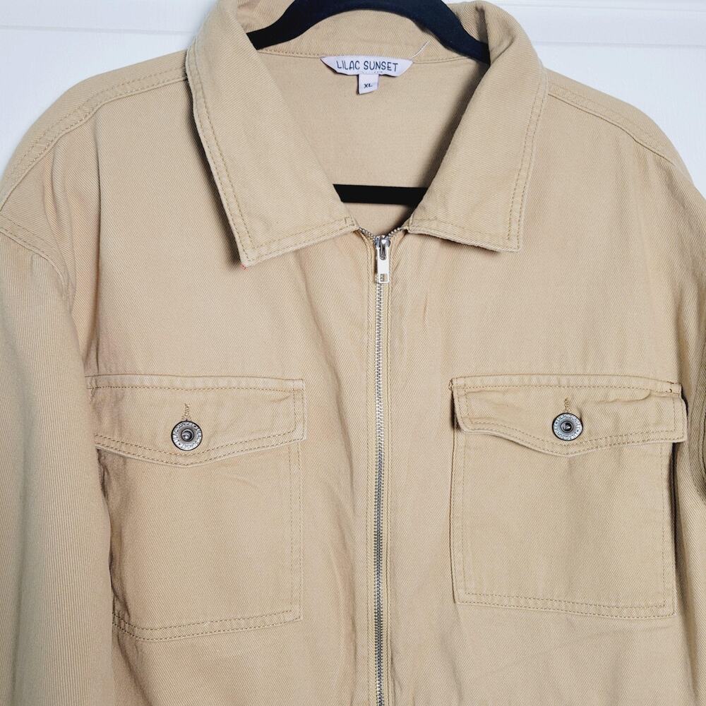Lilac Sunset Jacket Womens XL Tan Cropped Zip Front Utility Pockets Casual - Picture 2 of 9